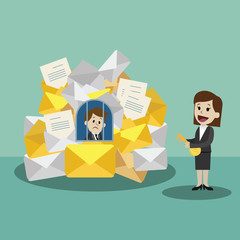 Businessman or manager finding himself going to be busy and colleague helps him. Email and documents preason. Manager has a lot of work. Team work. Partnership