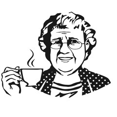 Скетч пожилой женщины с чашкой чая