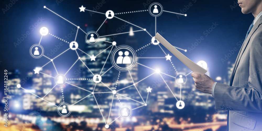 Poster concept of modern business networking that connect and cooperate