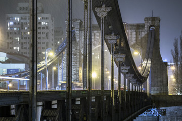 Grunwaldzki Bridge at night, in winter scenery. Wrocław, Poland, Europe.