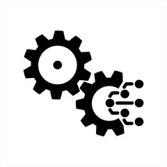 Technology Icon. Gear and Electronic. Digital Factory Symbol. Flat Pictogram.