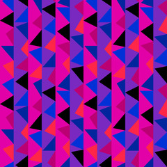 Abstract seamless geometric pattern with neon purple, pink, triangle