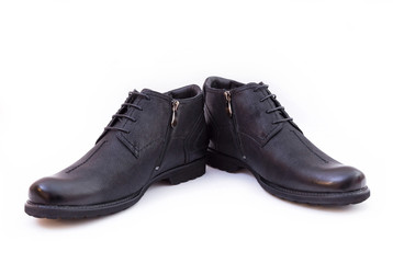 Black men's shoes. 
Pair of black leather men's shoes isolated on white background