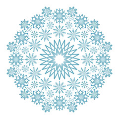 vector winter colored circular mandala with blue snowflakes - adult coloring book page