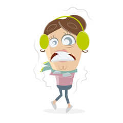 funny cartoon of a freezing woman