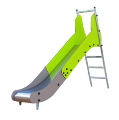 Children's slide painted gently green isolated on white background