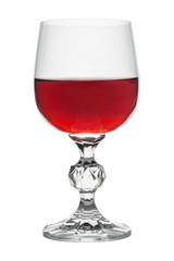 A crystal glass of red wine with a thickening on the stem isolated on white background