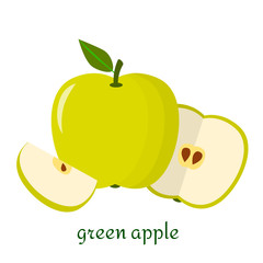 Green Apple icon in flat style isolated on white background.