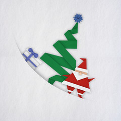 Merry Christmas - paper origami with Santa Claus background ( xmas , holiday , tree , new year )