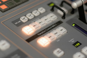Video mixer control unit at TV station desk