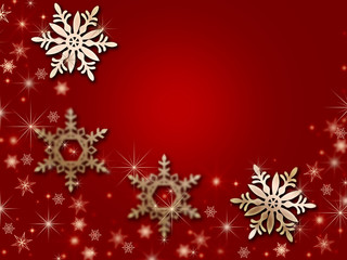Fototapeta na wymiar Christmas and New Year red background with snowflakes and stars