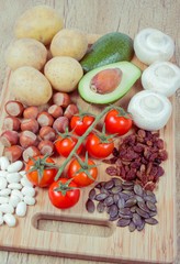 Natural products rich in potassium (K) . Healthy food concept.