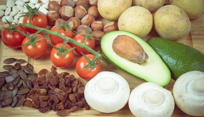 Natural products rich in potassium (K) . Healthy food concept.