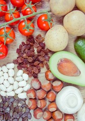 Natural products rich in potassium (K) . Healthy food concept.