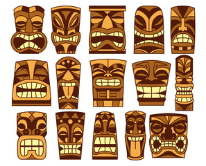 Set Of Different Tiki Idols Isolated On White Background   © aratehortua