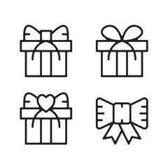Gifts icons. Gift boxes and ribbon bow thin line icons set