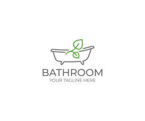 Bathroom and Leaf Logo Template. Bath Vector Design. Bathtub Illustration