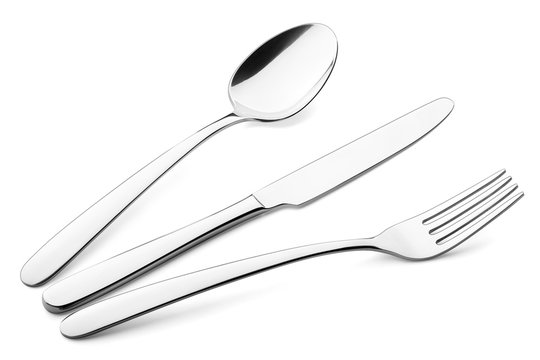 knife, fork, spoon, cutlery on white background, isolated, clipping path