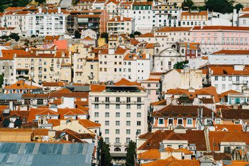 Fototapeta premium Aerial View Of Lisbon City Home Rooftops In Portugal