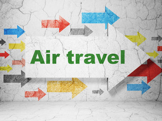 Tourism concept:  arrow with Air Travel on grunge textured concrete wall background, 3D rendering