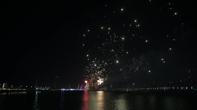 Fireworks lighting up the sky as part of 46th National Day celebrations in Abu Dhabi, UAE