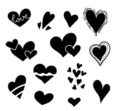 Hand drawn hearts set isolated. Design elements for Valentine's day. Collection of doodle sketch hearts hand drawn with ink. Vector illustration 10 EPS