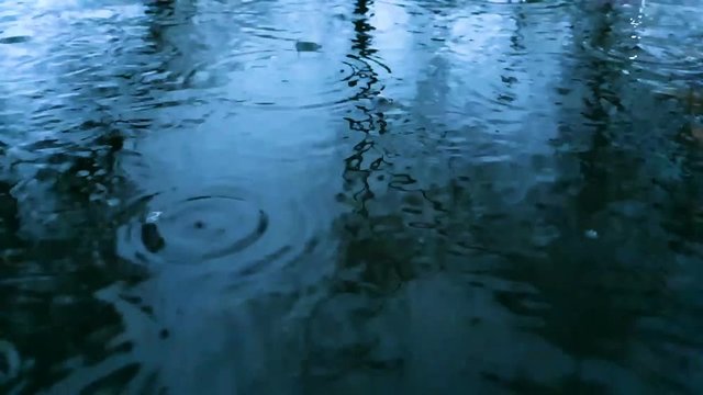 Closeup shot of heavy rain on water