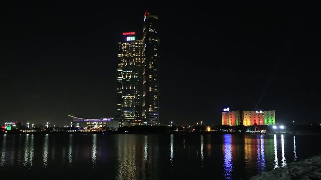 Abu Dhabi skyline at night during National Day celebrations