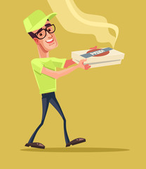 Pizza delivery man character. Vector cartoon illustration