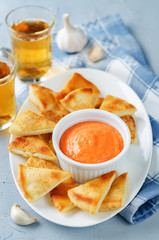 Roasted Red Bell Pepper Feta cheese dip with roasted pita
