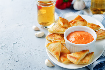 Roasted Red Bell Pepper Feta cheese dip with roasted pita