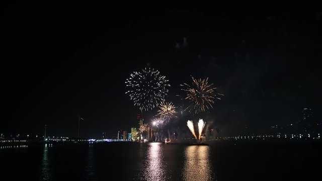 Fireworks lighting up the sky as part of 46th National Day celebrations in Abu Dhabi, UAE