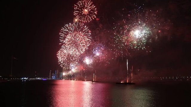 Fireworks lighting up the sky as part of 46th National Day celebrations in Abu Dhabi, UAE