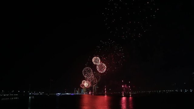 Fireworks lighting up the sky as part of 46th National Day celebrations in Abu Dhabi, UAE