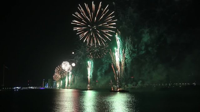 Fireworks lighting up the sky as part of 46th National Day celebrations in Abu Dhabi, UAE