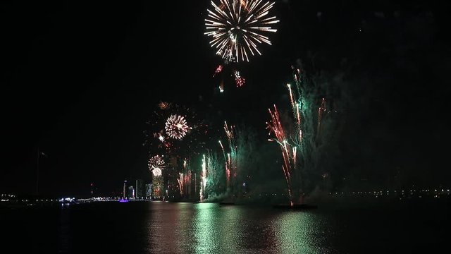 Fireworks lighting up the sky as part of 46th National Day celebrations in Abu Dhabi, UAE