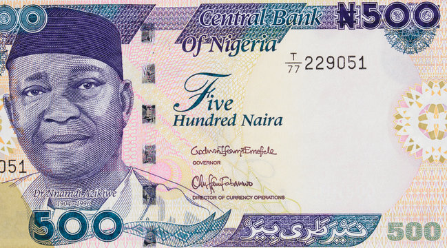 Nigeria 500 Naira (2016) Banknote Closeup Macro, Nigerian Money Close Up.