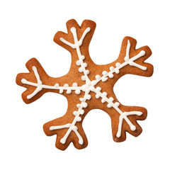 Gingerbread Snowflake Cookie Isolated on White Background
