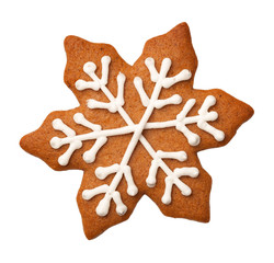 Gingerbread Snowflake Cookie Isolated on White Background