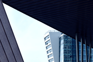 Urban Geometry. Modern architecture of multi-storey buildings and business centers.