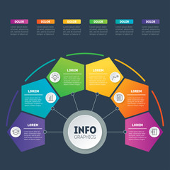 Business presentation or infographic with 6 options. Vector infographics with 6 parts of technology or education process. Web Template of a chart, info graphic, mindmap or diagram.