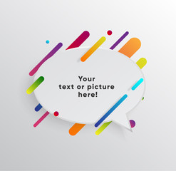 Vector background with paper card and abstract colorful shapes. Trendy neon lines and circles   wallpaper in a modern material design style.