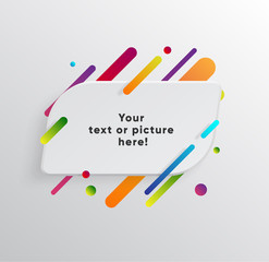 Vector background with paper card and abstract colorful shapes. Trendy neon lines and circles   wallpaper in a modern material design style.