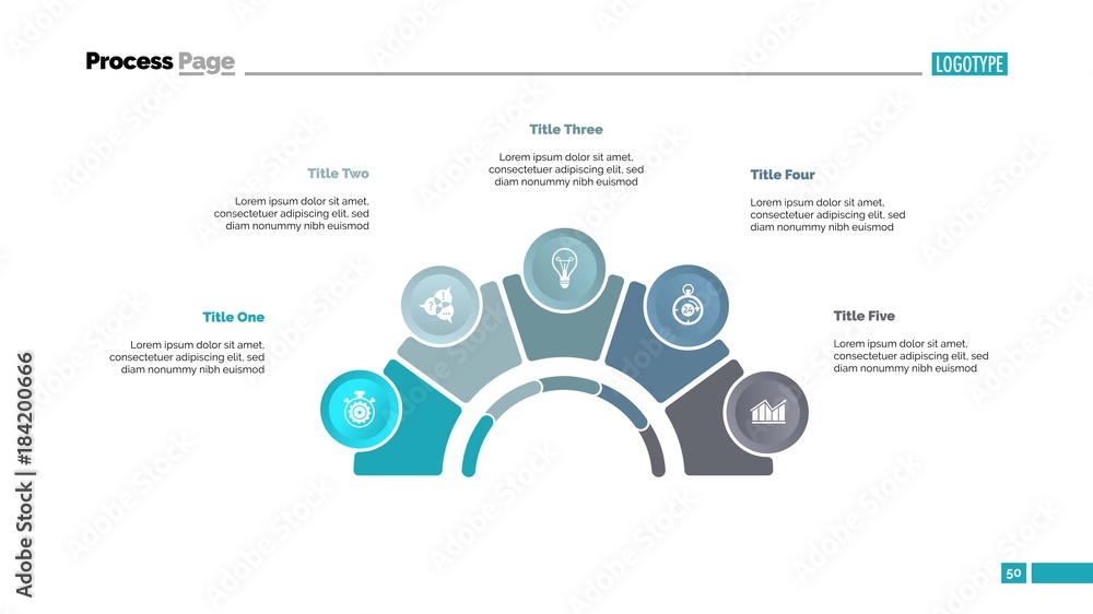 Poster process chart with five elements slide