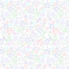 Raster seamless pattern with hand-painted flowers of modern colors in pastel colors