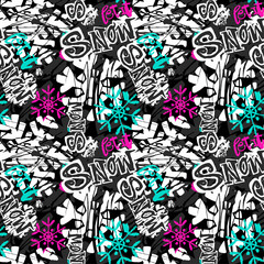 Let it snow, seamless winter hand craft expressive ink pattern.