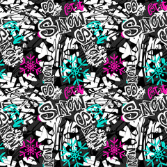 Let it snow, seamless winter hand craft expressive ink pattern.