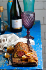 baked sausage roll.selective focus
