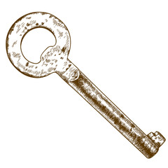 engraving illustration of old key