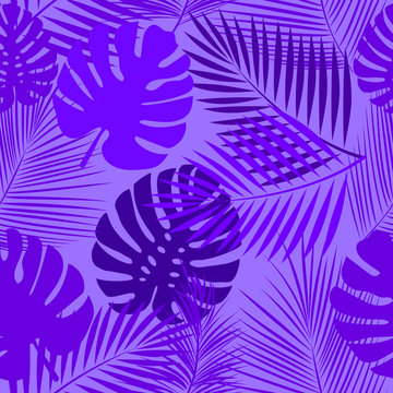 Seamless pattern of ultraviolet tropical leaves of palm tree. Vector background.
